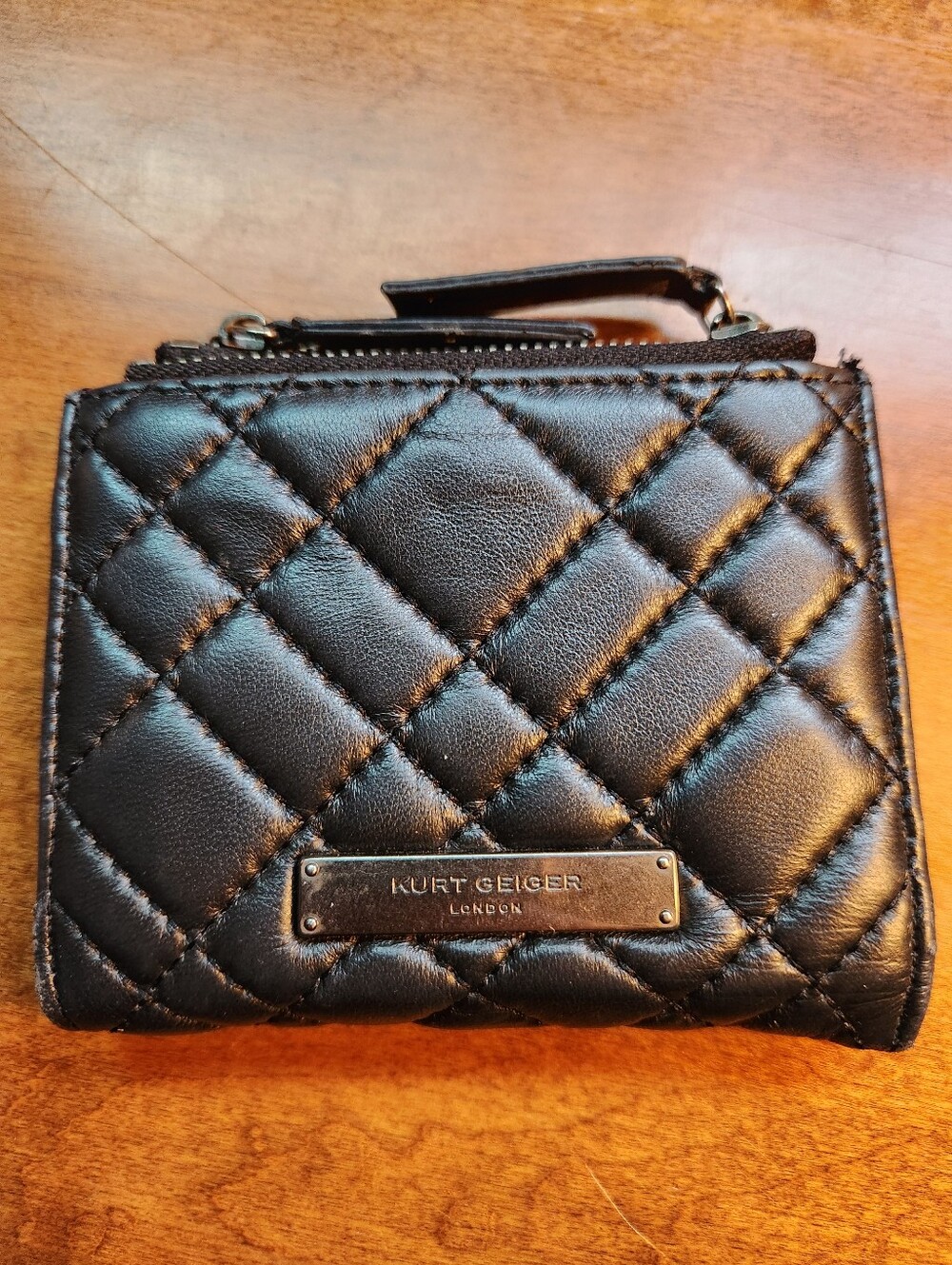 Kurt Geiger Black Quilted Leather Zip-Around Wallet with Logo Plate